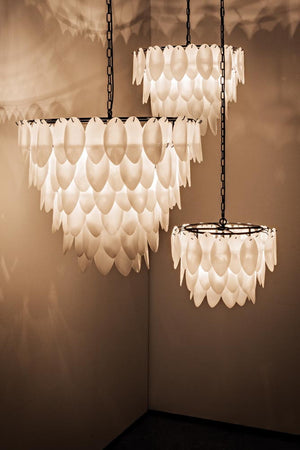 Noir Lotus Chandelier - Handcrafted Iron and Milk Glass, Sculptural Design for Modern Spaces and Elegance XL LAMP782MTB