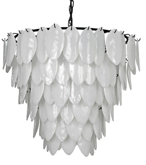 Noir Lotus Chandelier - Handcrafted Iron and Milk Glass, Sculptural Design for Modern Spaces and Elegance XL LAMP782MTB