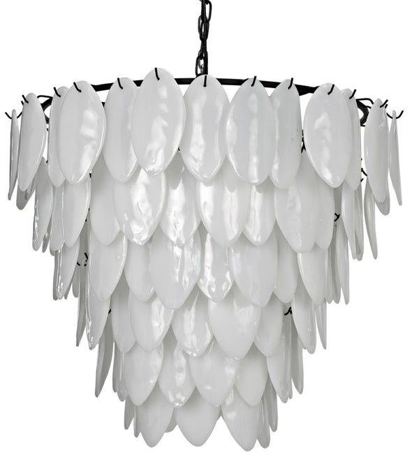 Noir Lotus Chandelier - Handcrafted Iron and Milk Glass, Sculptural Design for Modern Spaces and Elegance XL LAMP782MTB