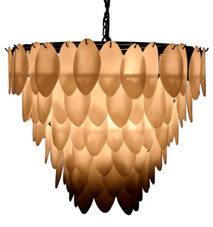 Noir Lotus Chandelier - Handcrafted Iron and Milk Glass, Sculptural Design for Modern Spaces and Elegance XL LAMP782MTB