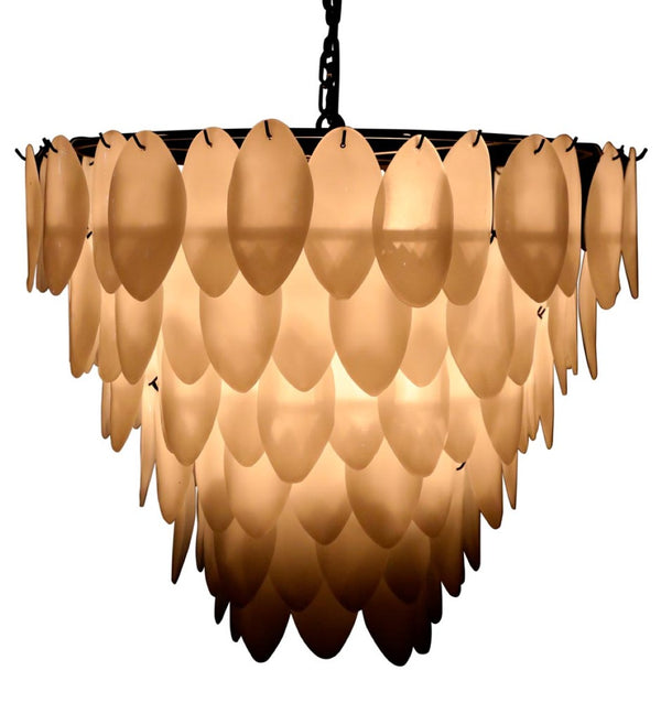 Noir Lotus Chandelier - Handcrafted Iron and Milk Glass, Sculptural Design for Modern Spaces and Elegance XL LAMP782MTB