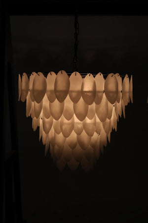 Noir Lotus Chandelier - Handcrafted Iron and Milk Glass, Sculptural Design for Modern Spaces and Elegance XL LAMP782MTB