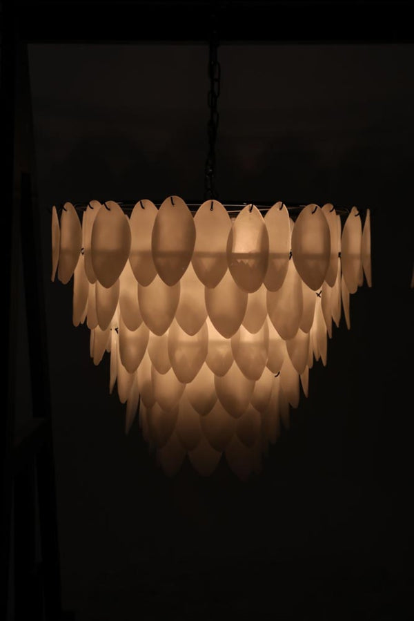 Noir Lotus Chandelier - Handcrafted Iron and Milk Glass, Sculptural Design for Modern Spaces and Elegance XL LAMP782MTB