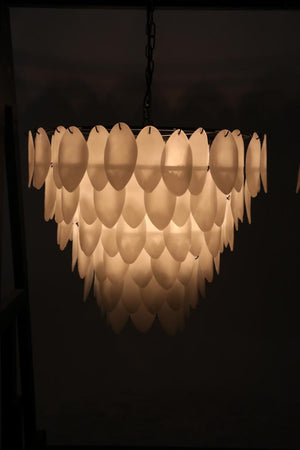 Noir Lotus Chandelier - Handcrafted Iron and Milk Glass, Sculptural Design for Modern Spaces and Elegance XL LAMP782MTB