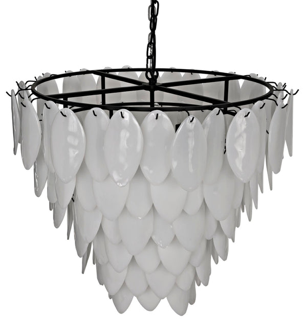 Noir Lotus Chandelier - Handcrafted Iron and Milk Glass, Sculptural Design for Modern Spaces and Elegance XL LAMP782MTB