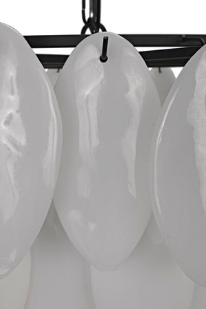 Noir Lotus Chandelier - Handcrafted Iron and Milk Glass, Sculptural Design for Modern Spaces and Elegance XL LAMP782MTB