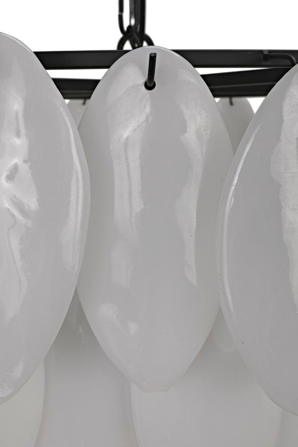 Noir Lotus Chandelier - Handcrafted Iron and Milk Glass, Sculptural Design for Modern Spaces and Elegance XL LAMP782MTB