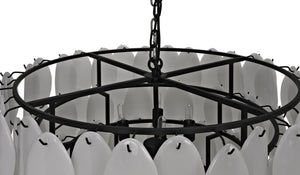 Noir Lotus Chandelier - Handcrafted Iron and Milk Glass, Sculptural Design for Modern Spaces and Elegance XL LAMP782MTB