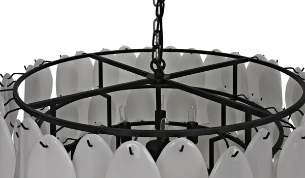 Noir Lotus Chandelier - Handcrafted Iron and Milk Glass, Sculptural Design for Modern Spaces and Elegance XL LAMP782MTB