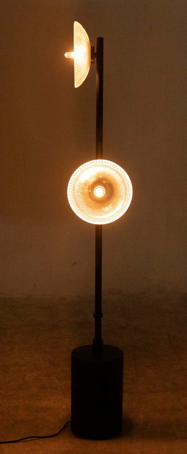 Noir Natilus Floor Lamp – Industrial-Style Artisanal Lighting with Handblown Glass Shades & Compact Design LAMP783MTB
