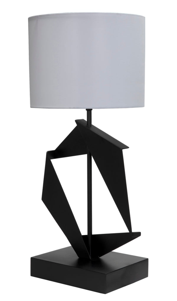 Noir Timothy Table Lamp – Handcrafted Matte Black Iron with White Shade, Modern Industrial Accent Lighting LAMP784MTBSH
