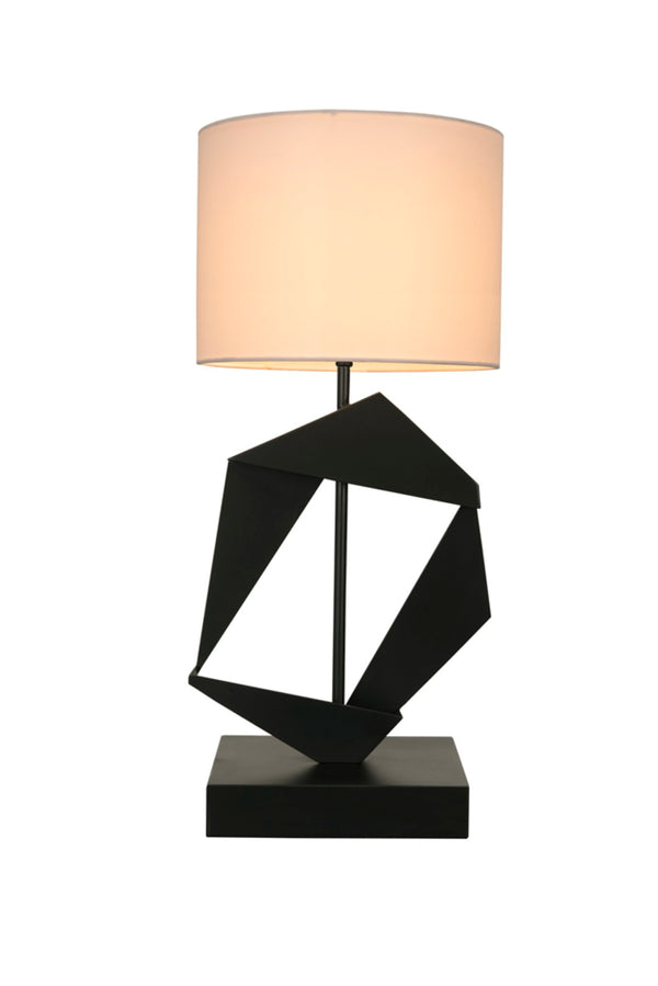 Noir Timothy Table Lamp – Handcrafted Matte Black Iron with White Shade, Modern Industrial Accent Lighting LAMP784MTBSH