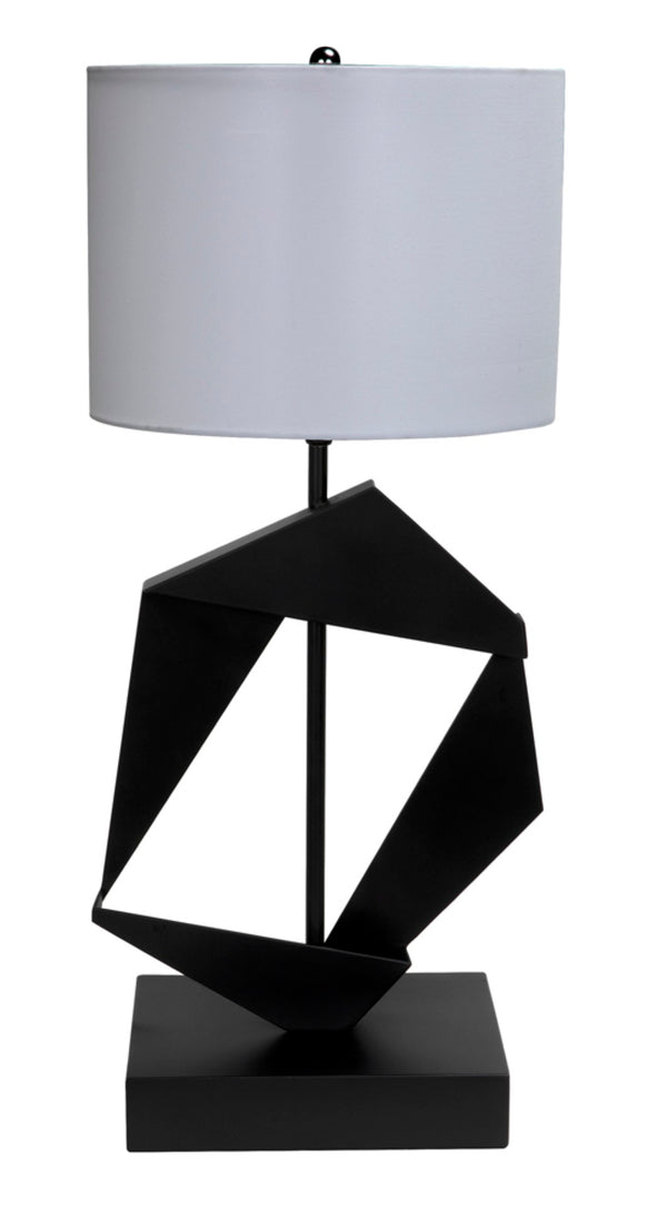 Noir Timothy Table Lamp – Handcrafted Matte Black Iron with White Shade, Modern Industrial Accent Lighting LAMP784MTBSH