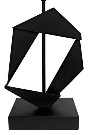 Noir Timothy Table Lamp – Handcrafted Matte Black Iron with White Shade, Modern Industrial Accent Lighting LAMP784MTBSH