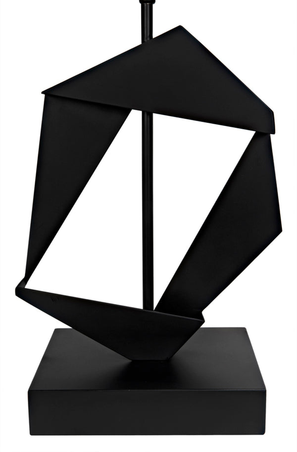 Noir Timothy Table Lamp – Handcrafted Matte Black Iron with White Shade, Modern Industrial Accent Lighting LAMP784MTBSH