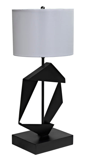 Noir Timothy Table Lamp – Handcrafted Matte Black Iron with White Shade, Modern Industrial Accent Lighting LAMP784MTBSH