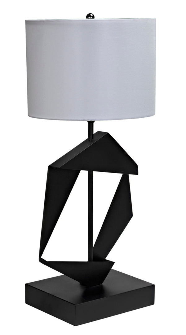 Noir Timothy Table Lamp – Handcrafted Matte Black Iron with White Shade, Modern Industrial Accent Lighting LAMP784MTBSH