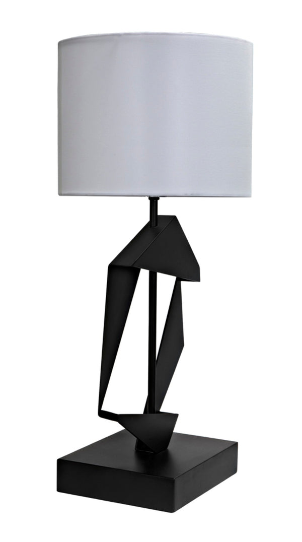 Noir Timothy Table Lamp – Handcrafted Matte Black Iron with White Shade, Modern Industrial Accent Lighting LAMP784MTBSH