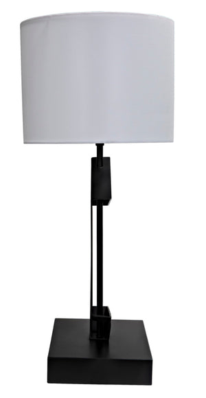 Noir Timothy Table Lamp – Handcrafted Matte Black Iron with White Shade, Modern Industrial Accent Lighting LAMP784MTBSH