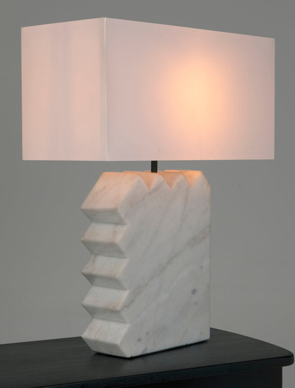 Noir Gaheris Table Lamp - Handcrafted White Marble with Silk Shade for Elegant Ambient Lighting & Decor LAMP787SH