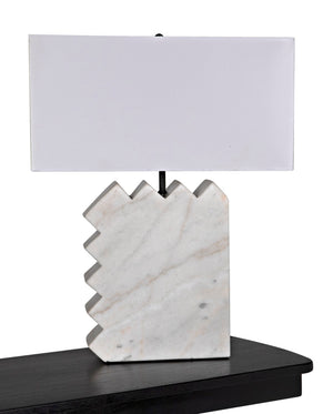Noir Gaheris Table Lamp - Handcrafted White Marble with Silk Shade for Elegant Ambient Lighting & Decor LAMP787SH