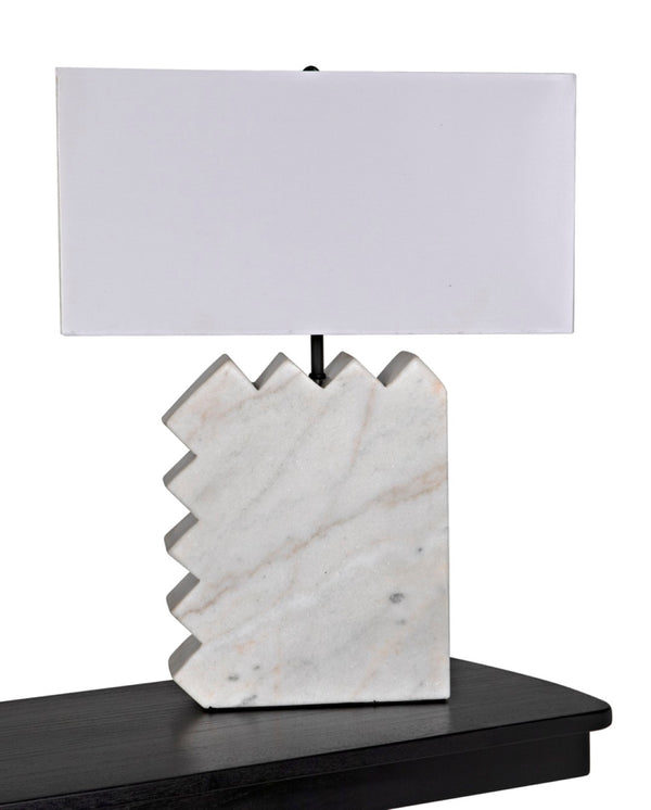 Noir Gaheris Table Lamp - Handcrafted White Marble with Silk Shade for Elegant Ambient Lighting & Decor LAMP787SH