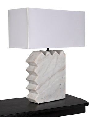 Noir Gaheris Table Lamp - Handcrafted White Marble with Silk Shade for Elegant Ambient Lighting & Decor LAMP787SH