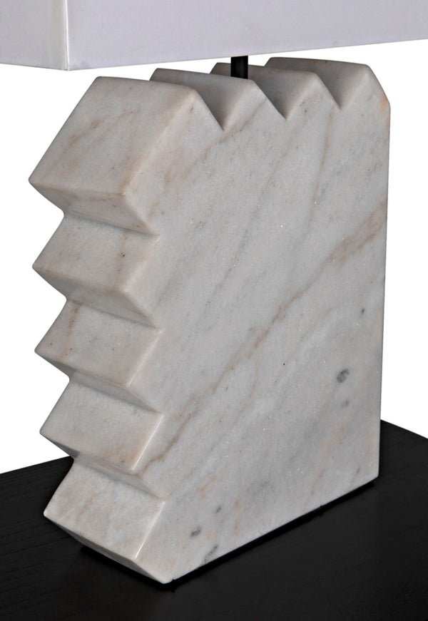 Noir Gaheris Table Lamp - Handcrafted White Marble with Silk Shade for Elegant Ambient Lighting & Decor LAMP787SH