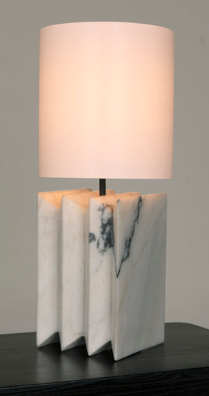 Noir Jman Elegant Table Lamp with Handcrafted White Marble Base & Luxurious Silk Shade for Any Room LAMP788SH