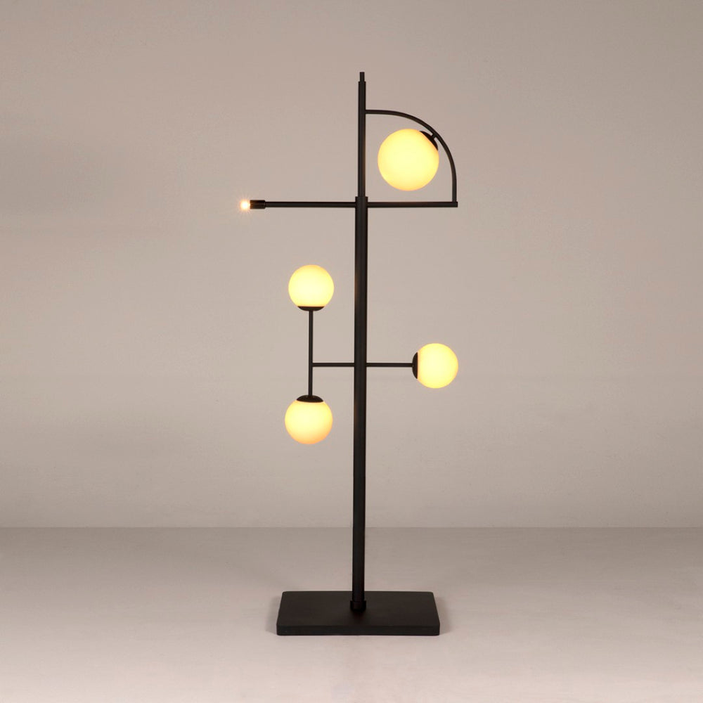 Noir Dasha Floor Lamp - Modern Matte Black Iron Light with Frosted Globe for Ambient Living Room Elegance LAMP796MTB