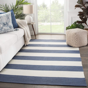 Jaipur Living Jaipur Living Lanai Flatweave Indoor Outdoor Rug Nautical Stripe Recycled Pet Yarn Dark Blue 7'6"X9'6" RUG143146