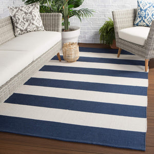 Jaipur Living Jaipur Living Lanai Flatweave Indoor Outdoor Rug Nautical Stripe Recycled Pet Yarn Dark Blue 7'6"X9'6" RUG143146