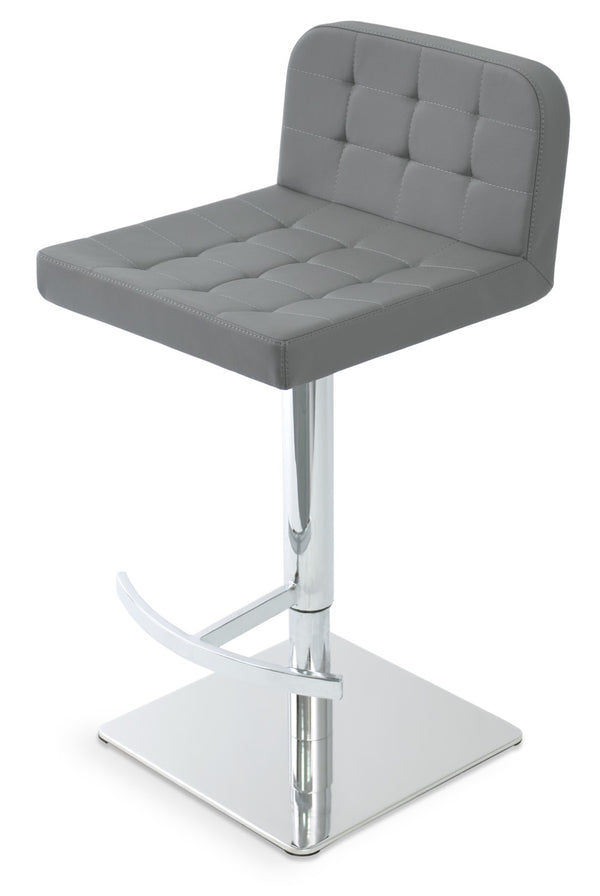 Soho Concept Patara Adjustable Piston Stool With Full Footrest & Polished Base - Soft White Leatherette Comfort Grey  Soho-concept-dining-chair-06919