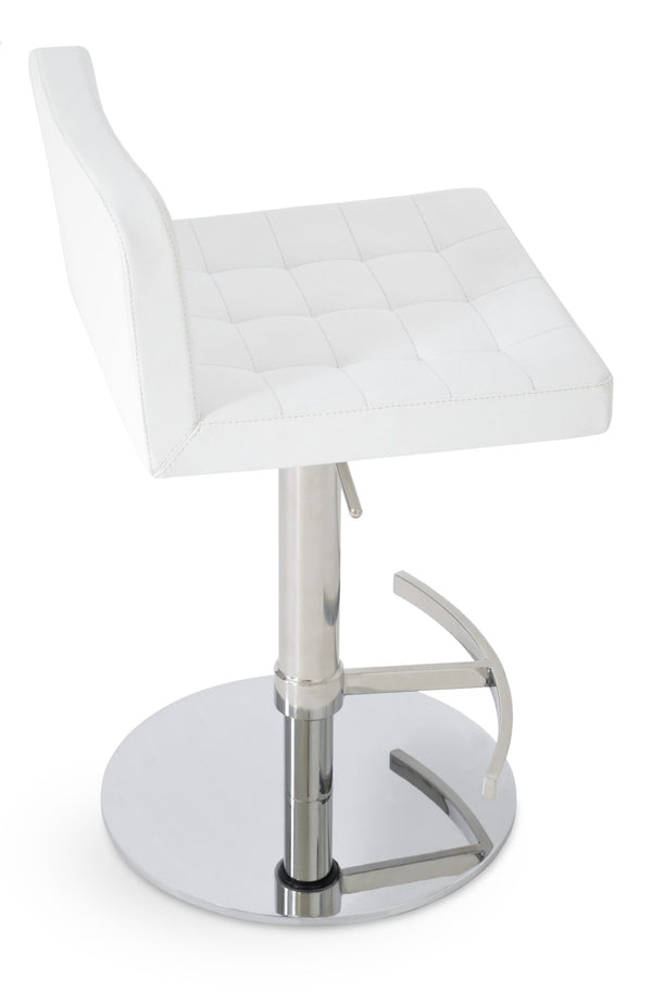 Soho Concept Patara Adjustable Piston Stool With Full Footrest & Polished Base - Soft White Leatherette Comfort White  Soho-concept-dining-chair-08891