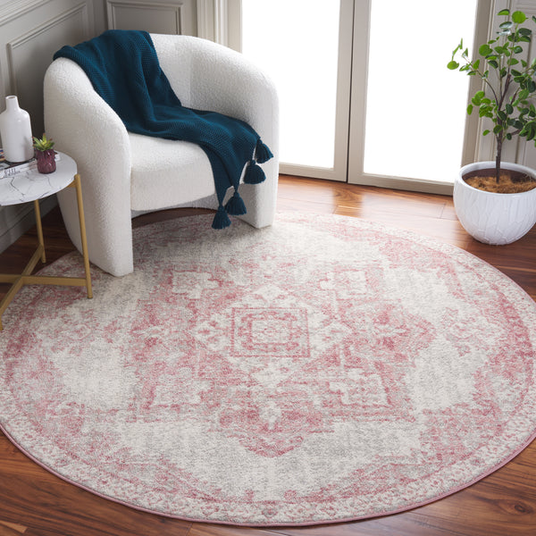 Safavieh Layla Transitional Area Rug - Elegant Power-loomed Design For Hallways, Durable And Stylish Accent Piece Ivory Grey ,Pink 78% Polypropylene,14% Jute,8% Latex Lay104u-8sq