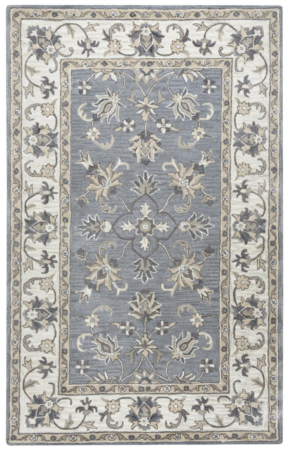 Alora Decor Liberty Hand‑Tufted Wool Rug With Muted Gray, Tan & Ivory Border — Traditional Shabby‑Chic Elegance 9' x 12' LIBLB102600460912