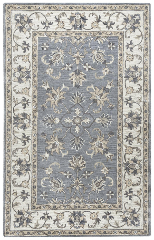 Alora Decor Liberty Hand‑Tufted Wool Rug With Muted Gray, Tan & Ivory Border — Traditional Shabby‑Chic Elegance 9' x 12' LIBLB102600460912
