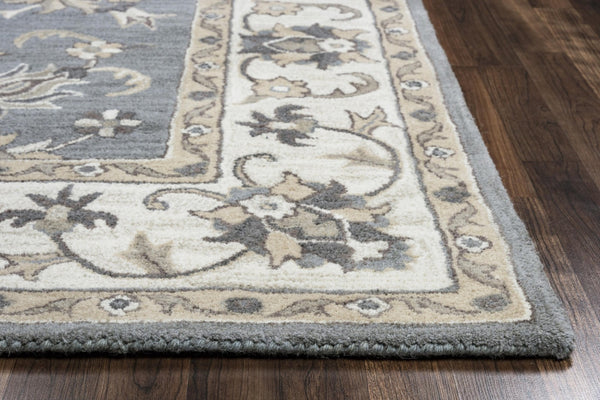 Alora Decor Liberty Hand-Tufted Gray Wool Round Rug With Traditional Border Motif For Cozy Transitional Rooms 8' x 8' LIBLB1026004608RD