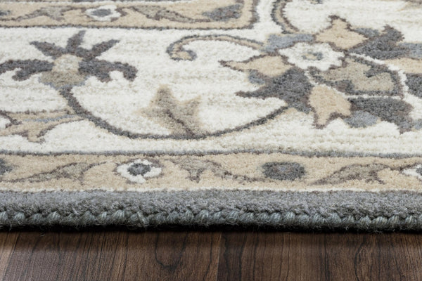 Alora Decor Liberty Hand-Tufted Gray Wool Round Rug With Traditional Border Motif For Cozy Transitional Rooms 8' x 8' LIBLB1026004608RD