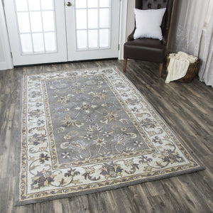 Alora Decor Liberty Hand-Tufted Gray Wool Round Rug With Traditional Border Motif For Cozy Transitional Rooms 8' x 8' LIBLB1026004608RD