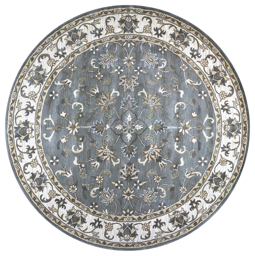 Alora Decor Liberty Hand-Tufted Gray Wool Round Rug With Traditional Border Motif For Cozy Transitional Rooms 8' x 8' LIBLB1026004608RD