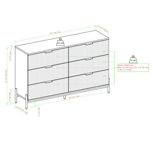 6 Drawer Dresser - Mid-Century Modern Style with Reeded Fronts and Smooth-Glide Drawers for Storage