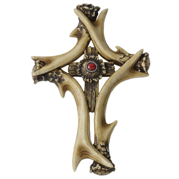 Hiend Accents Antler Cross Rustic Wall Décor With Bold Accents – Elegant Faith-inspired Design For Any Space Tan,Red Resin Ld2200