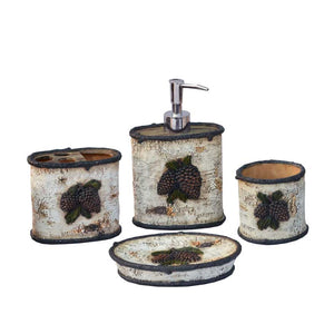 Hiend Accents Birch Pinecone Countertop Bathroom Set – Hand-painted 4-piece Decor For Rustic Ambiance & Style Brown,White Resin Ld3100