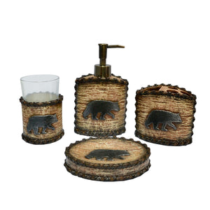 Hiend Accents Lodge Bear Countertop Bathroom Set – Rustic 4-piece Collection For A Cozy Wilderness Retreat Brown Resin Ld3110
