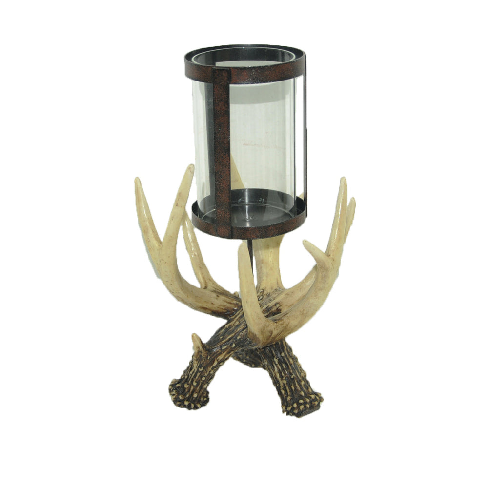 Hiend Accents Antler Hurricane Candle Holder - Rustic Elegance For Your Home Decor, Perfect Centerpiece Accent Tan,Brown 50% Polyresin,40% Metal,10% Glass Ld6013