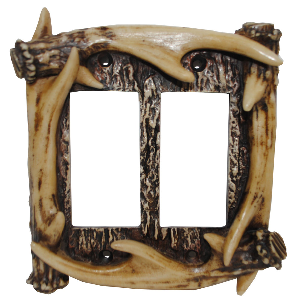 Hiend Accents Antler Double Rocker Wall Plate – Rustic Cast Resin Design For Lodge-inspired Home Décor Upgrade Brown Resin Ld8200-dr-oc