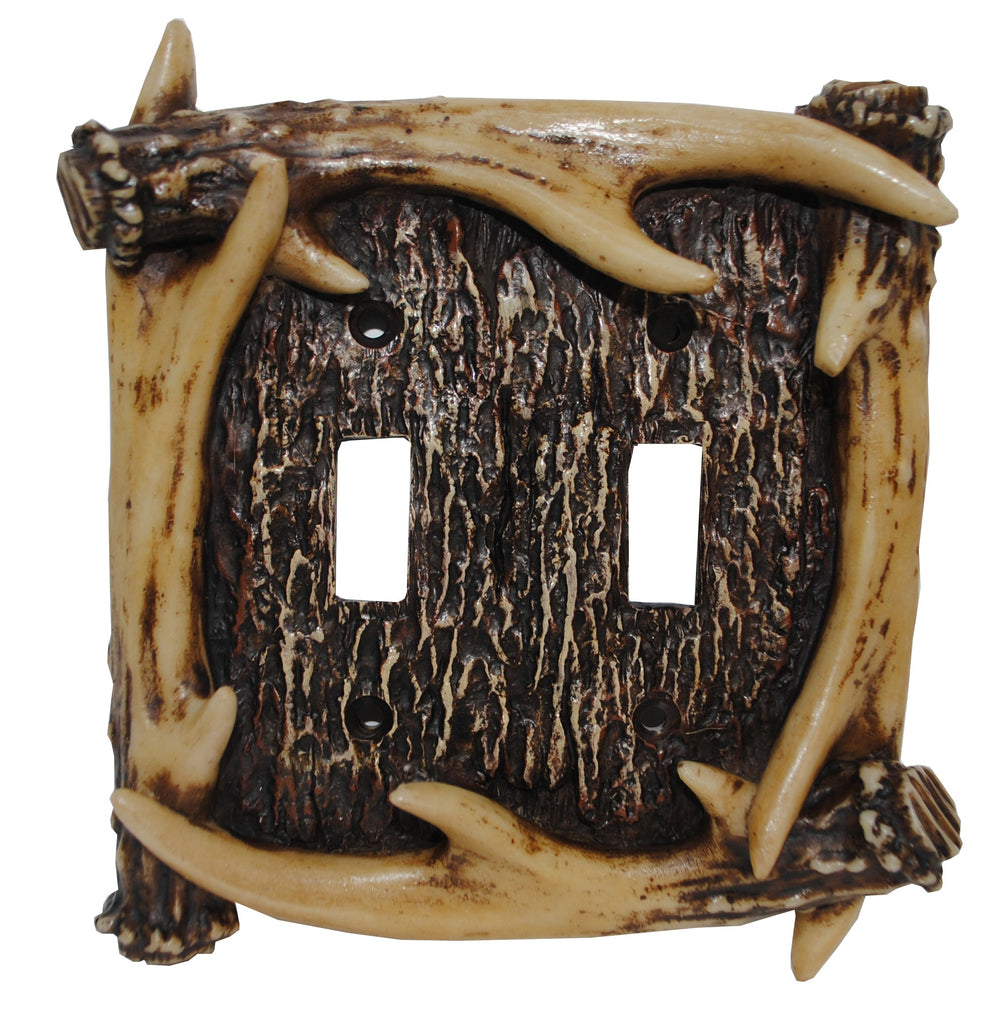 Hiend Accents Antler Double Wall Switch Plate - Rustic Hand-painted Design For Lodge-inspired Home Decor Brown Resin Ld8200-ds-oc