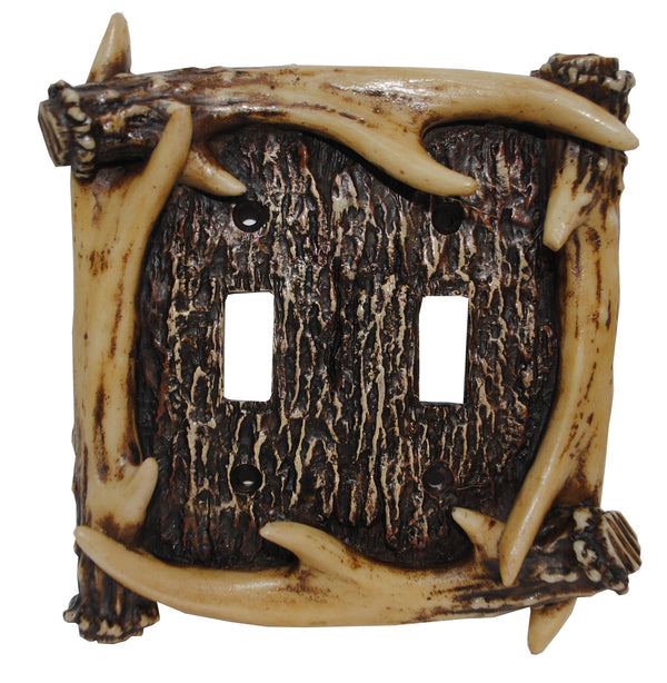 Hiend Accents Antler Double Wall Switch Plate - Rustic Hand-painted Design For Lodge-inspired Home Decor Brown Resin Ld8200-ds-oc