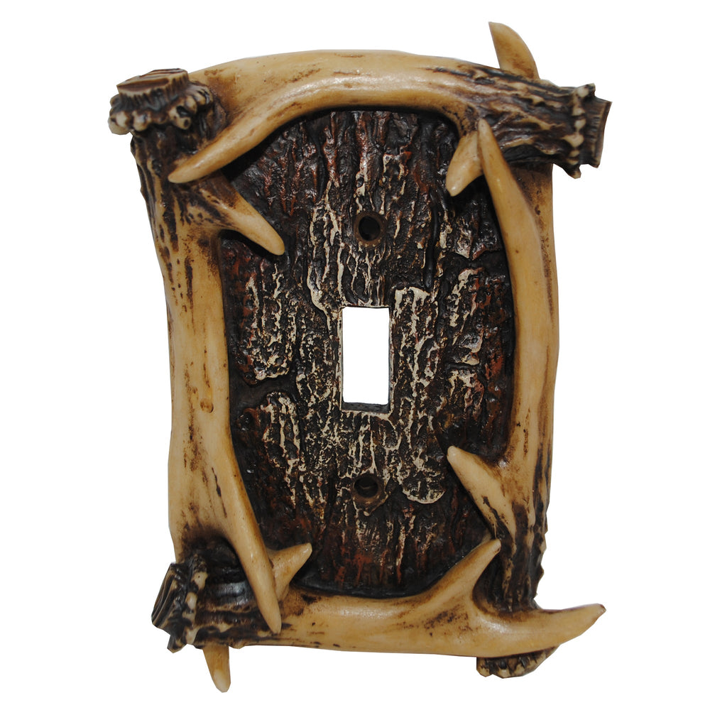 Hiend Accents Antler Single Wall Switch Plate Set - Rustic Elegance For Lodge-inspired Homes And Western Decor Brown Resin Ld8200-ss-oc
